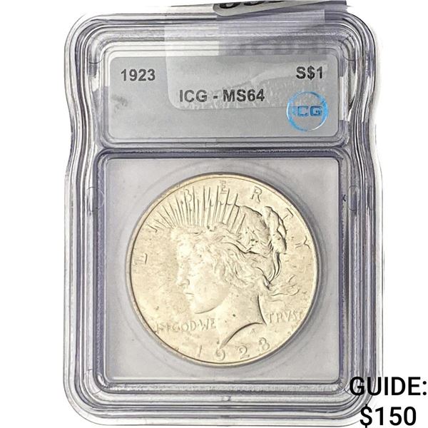 1923 Silver Peace Dollar ICG MS64