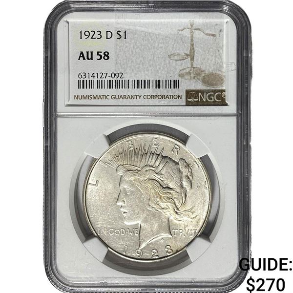 1923-D Silver Peace Dollar NCG AU58