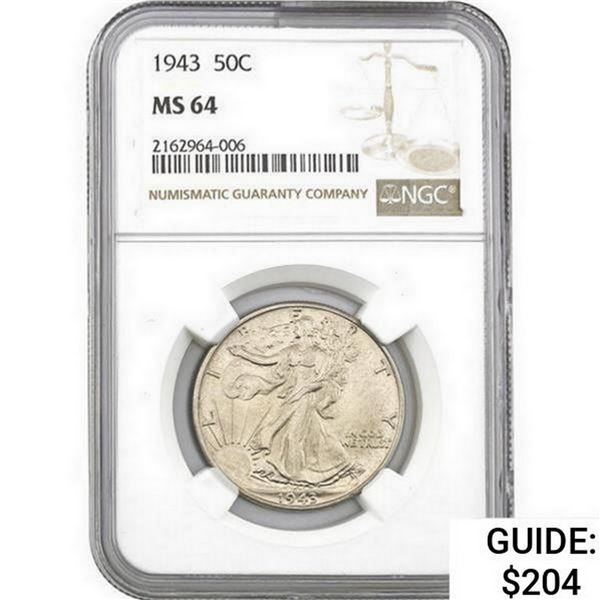 1943 Walking Liberty Half Dollar NGC MS64