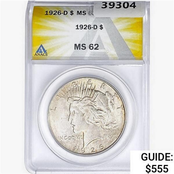 1926-D Silver Peace Dollar ANACS MS62