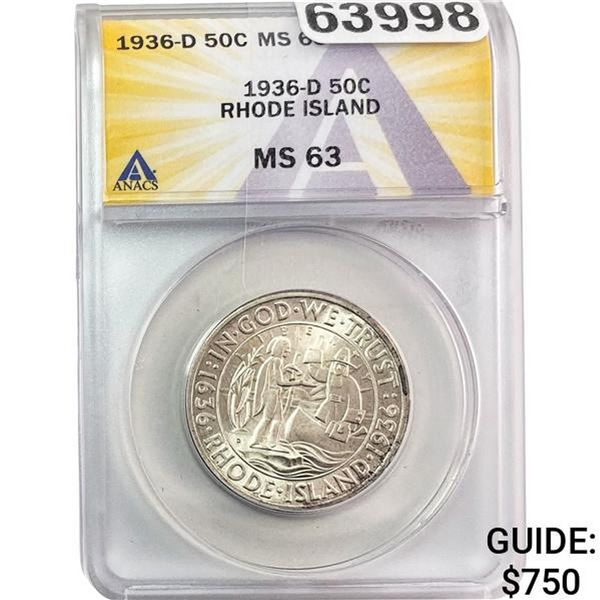 1936-D Rhode Island Half Dollar ANACS MS63