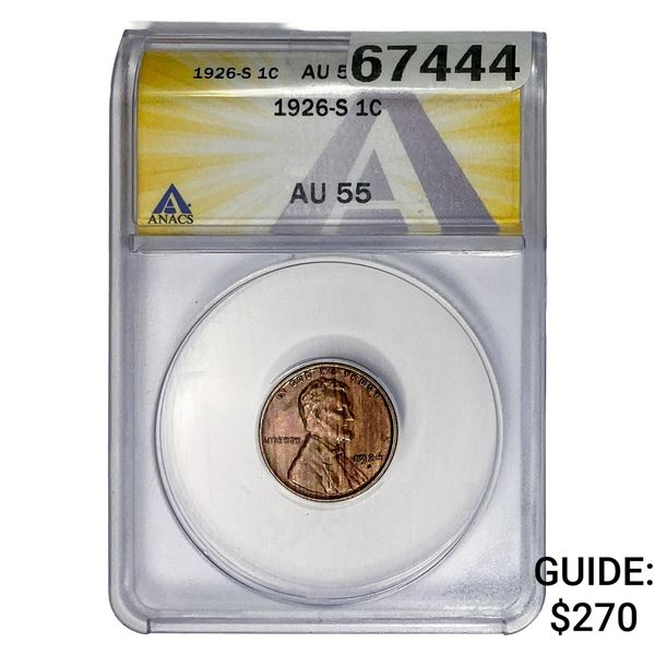 1926-S Wheat Cent ANACS AU55