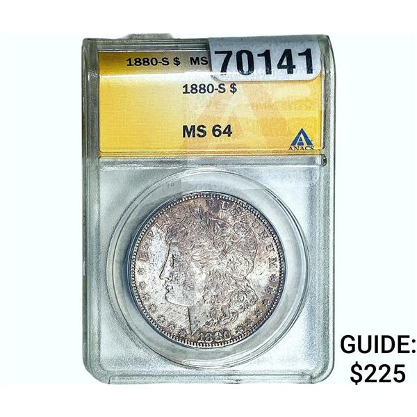 1880-S Morgan Silver Dollar ANACS MS64