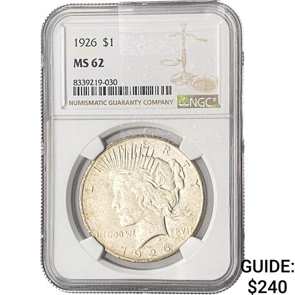 1926 Silver Peace Dollar NGC MS62