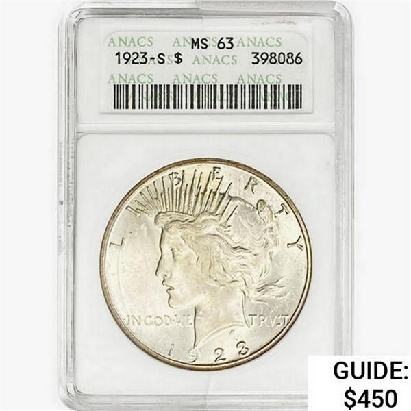 1923-S Silver Peace Dollar ANACS MS63