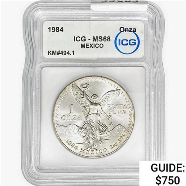 1984 1oz Silver Mexico Onza ICG MS68