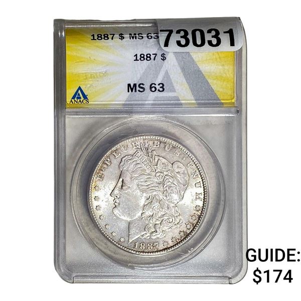1887 Morgan Silver Dollar ANACS MS63