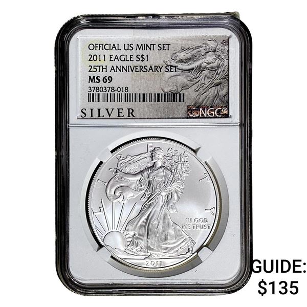 2011-W Silver Eagle NGC MS69 25th Anniversary