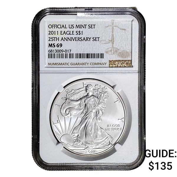 2011-W Silver Eagle NGC MS69 25th Anniversary