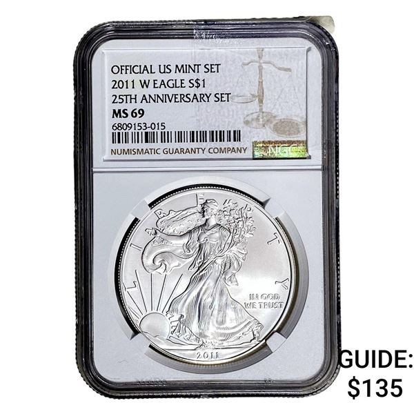 2011-W Silver Eagle NGC MS69 25th Anniversary