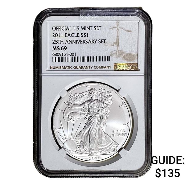 2011-W Silver Eagle NGC MS69 25th Anniversary