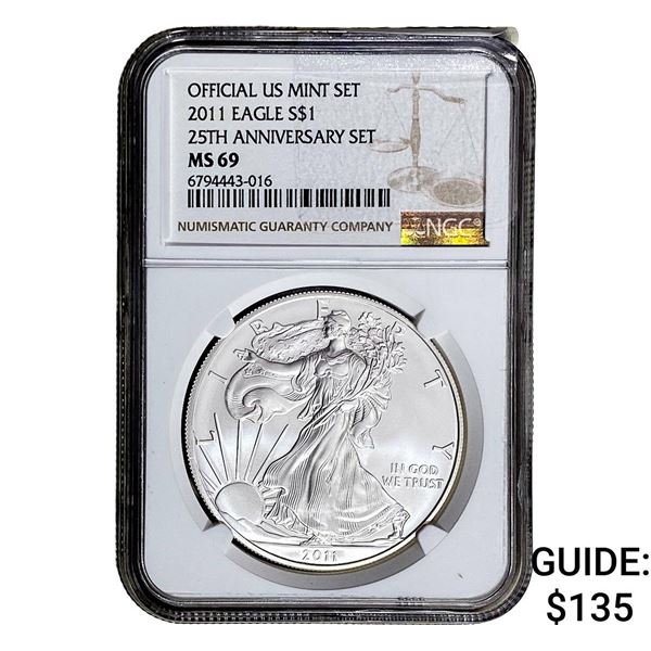2011-W Silver Eagle NGC MS69 25th Anniversary