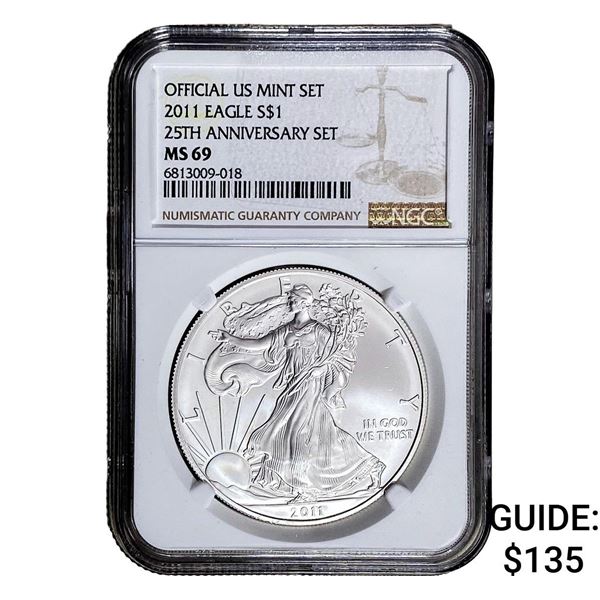 2011-W Silver Eagle NGC MS69 25th Anniversary