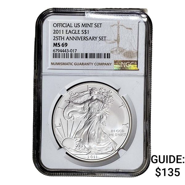 2011-W Silver Eagle NGC MS69 25th Anniversary