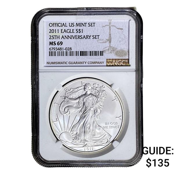 2011-W Silver Eagle NGC MS69 25th Anniversary