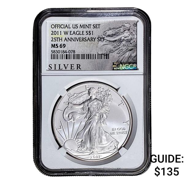 2011-W Silver Eagle NGC MS69 25th Anniversary