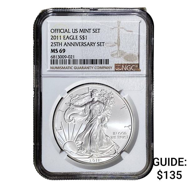 2011-W Silver Eagle NGC MS69 25th Anniversary