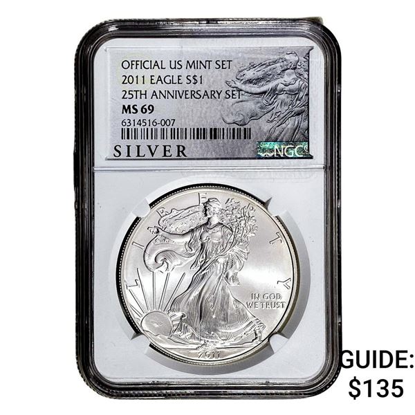 2011-W Silver Eagle NGC MS69 25th Anniversary