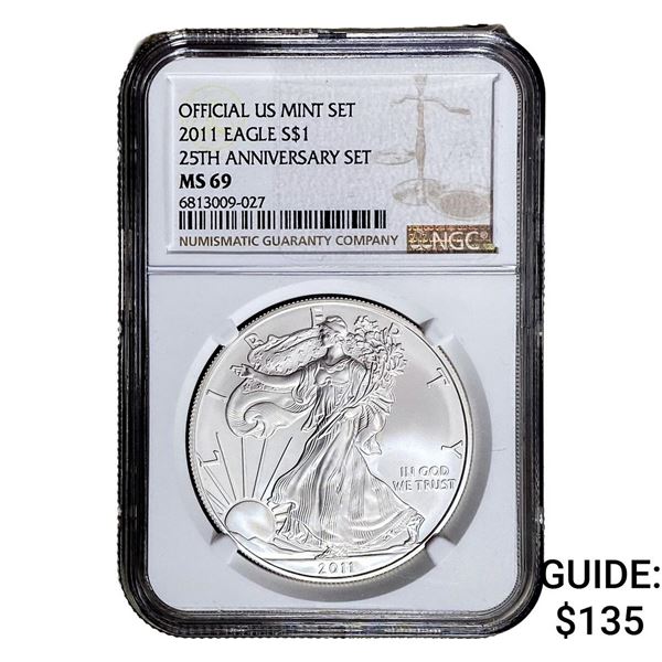 2011-W Silver Eagle NGC MS69 25th Anniversary