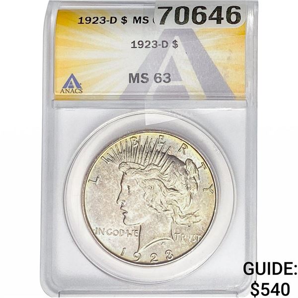 1923-D Silver Peace Dollar ANACS MS63