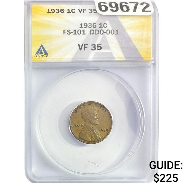 1936 Wheat Cent ANACS VG35 FS-101 DDO-001