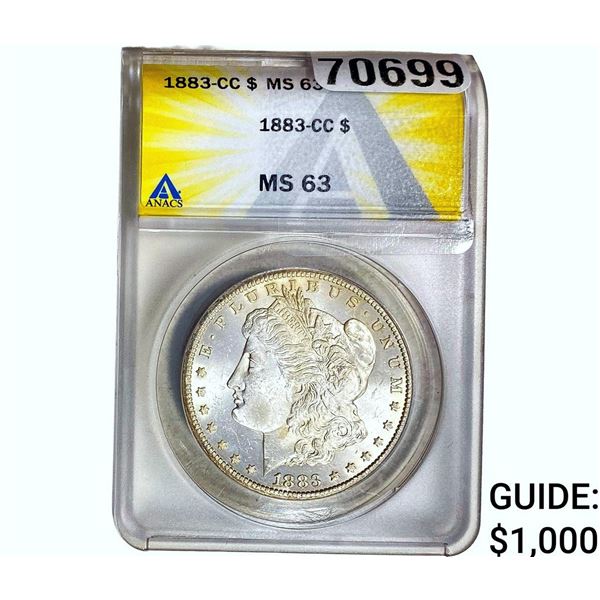 1883-CC Morgan Silver Dollar ANACS MS63
