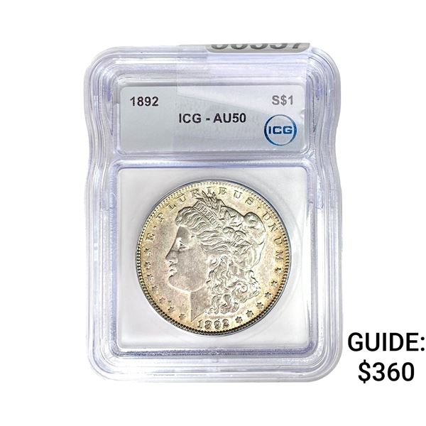 1892 Morgan Silver Dollar ICG AU50