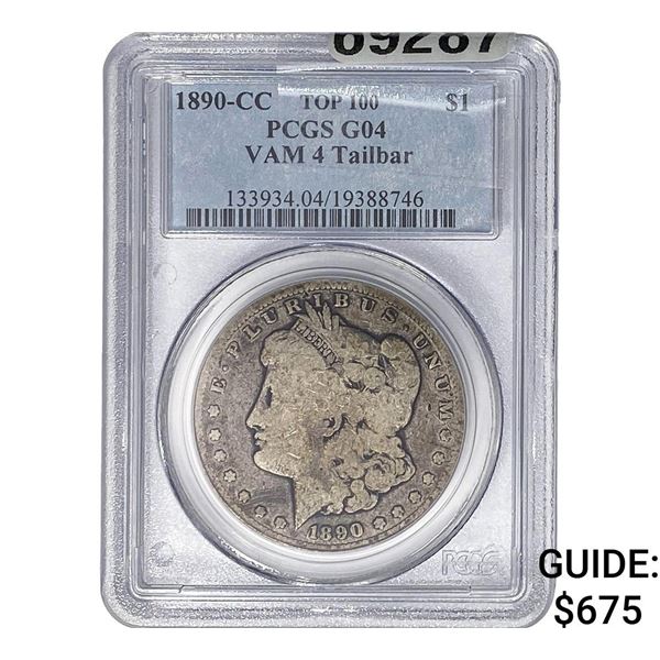 1890-CC Morgan Silver Dollar PCGS G04 VAM4 Tailbar