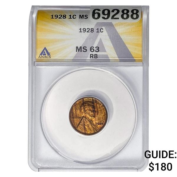 1928 Wheat Cent ANACS MS63 RB