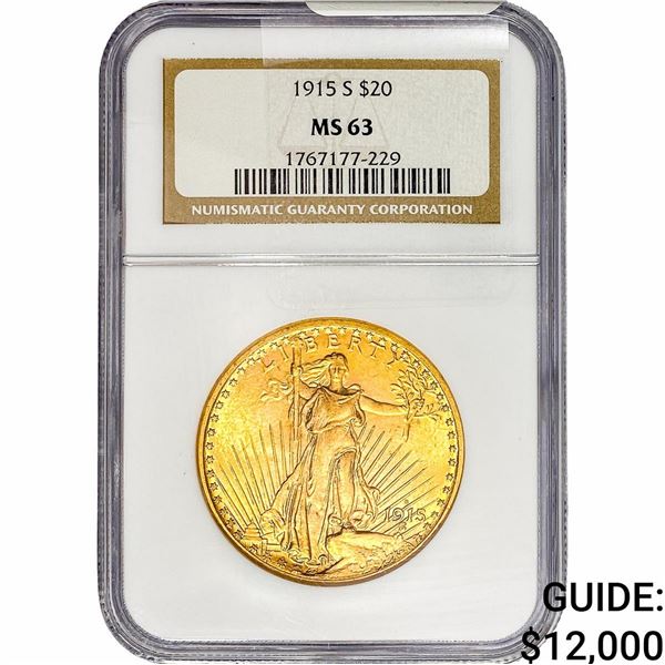 1915-S $20 Gold Double Eagle NGC MS63