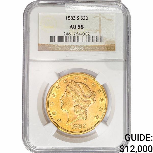 1883-S $20 Gold Double Eagle NGC AU58