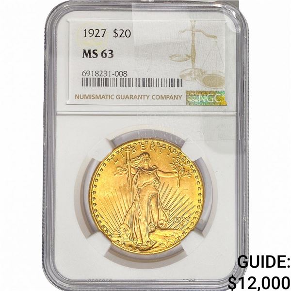 1927 $20 Gold Double Eagle NGC MS63