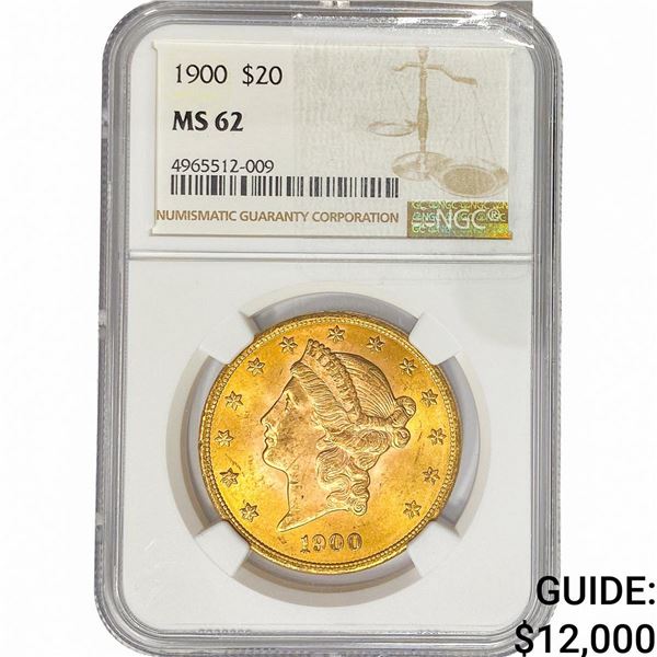 1900 $20 Gold Double Eagle NGC MS62