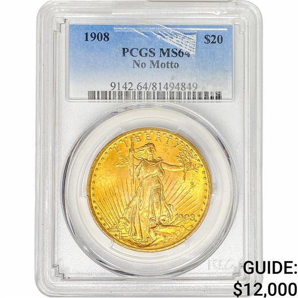1908 $20 Gold Double Eagle PCGS MS64 No Motto