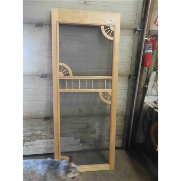 Wood Framed Screen Door with Detail 32'' x 81'' 