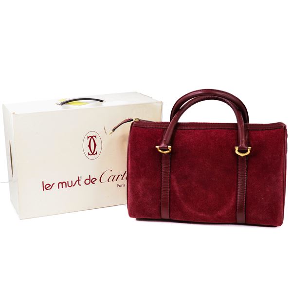 Vintage Cartier Bordeaux Suede Boston Bag 30 CM