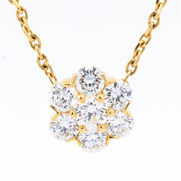 18KYG Vintage Van Cleef & Arpels 1.00ctw D-E Color VVS Diamond Floral Cluster Necklace 18"