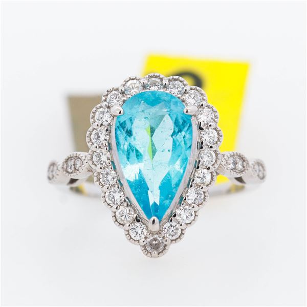 GIA Pt950 1.91ct Brazilian Paraiba Tourmaline & 0.44ctw Diamond Ring, sz 7