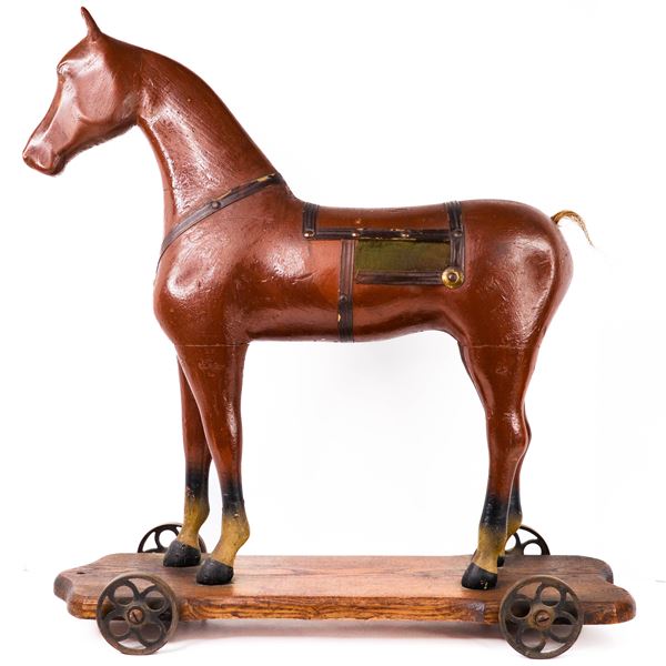 19th century carved and painted pull toy horse