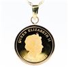 Image 1 : 18K/24KYG Queen Elizabeth II 2022 1/25th Oz $3 Coin Necklace 18"