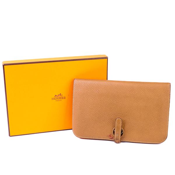 Hermes Dogon Gold Togo Leather GM Wallet & Pouch