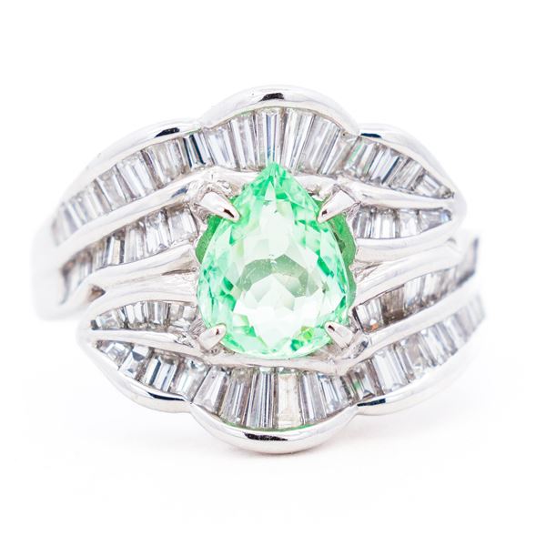 Pt900 AIGS 1.34ct Neon Green Pariba Tourmaline & 1.21ctw Diamond Ring, 6.5