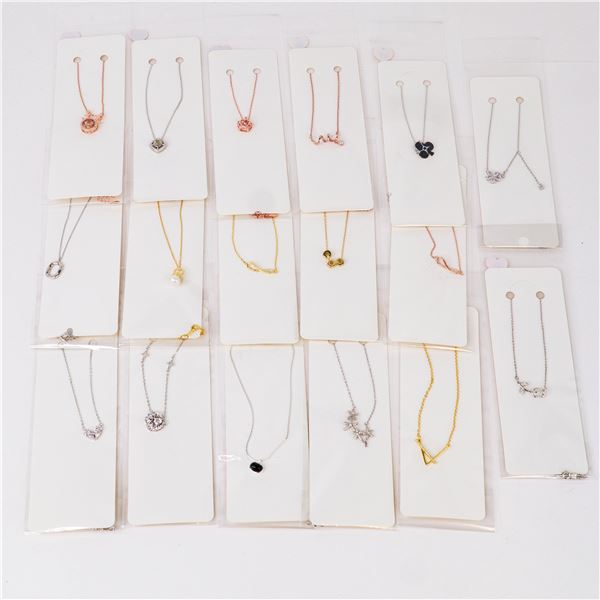 Collection of 16 New Old Stock Sterling Silver 925 Necklaces