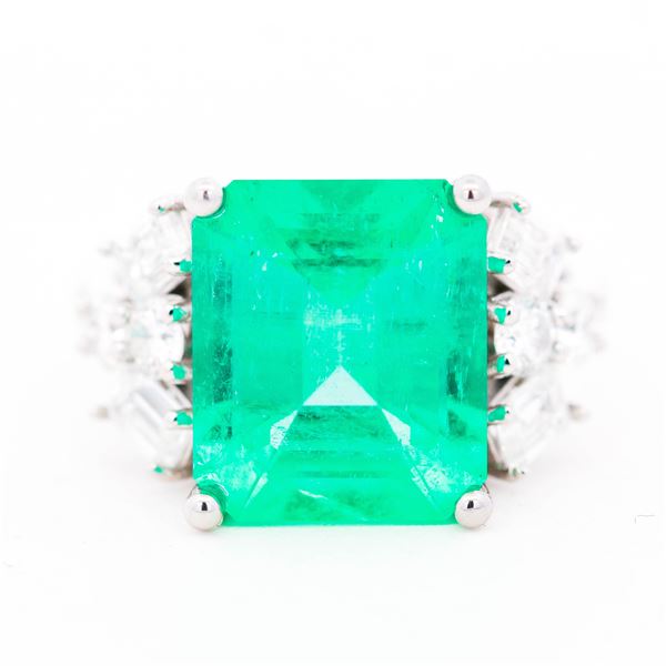 18KWG 5.70ct Colombian F1 Emerald 1.23ctw Natural Diamond Ring, Size 7 with Jewelers Guild Report