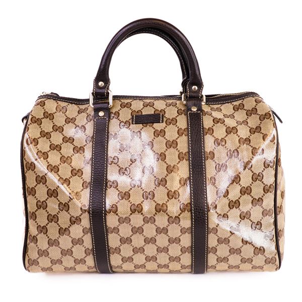 Gucci Speedy GG Crystal Coated Canvas Brown Leather Trim â€“ Large Carryall