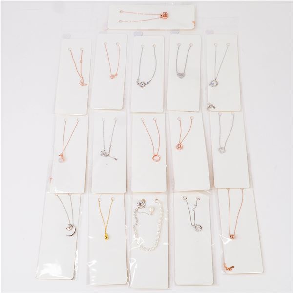 Collection of 16 New Old Stock Sterling Silver 925 Necklaces Resale Ready