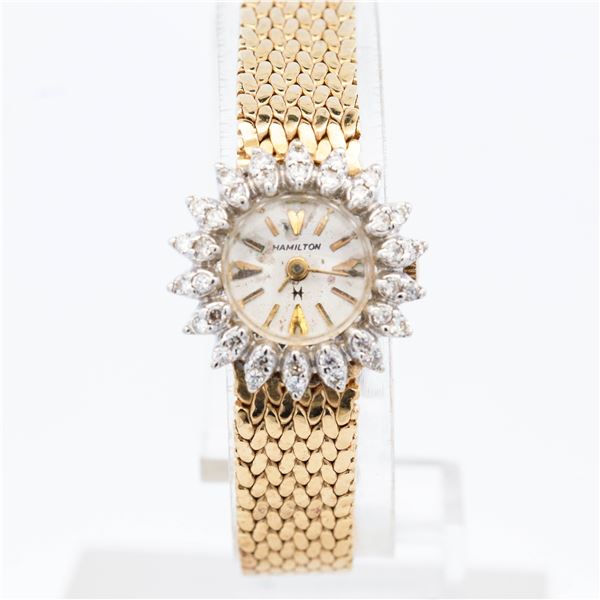 14KY/WG Ladies Hamilton Watch with Diamonds 23.2 grams marked 14K
