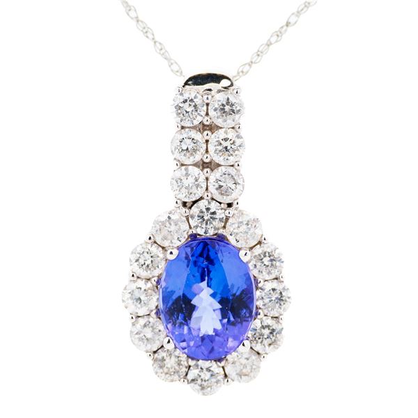 14KWG 2.32ct Tanzanite & 1.30ctw Natural Diamond Pendant Necklace 18"