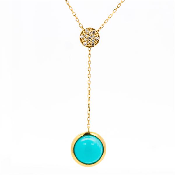 18KYG Diamond & Turquoise Y-Drop Necklace 17"