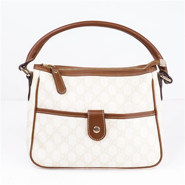 Gucci GG Supreme Vintage Handbag in Beige/Ebony Canvas & Leather